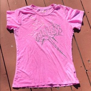 DISTRESSED HURLEY LIGHTENING BOLT GRAPHIC PINK T,L